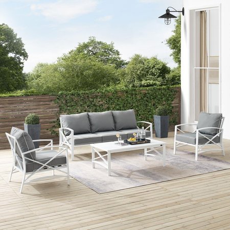 CLAUSTRO Outdoor Sofa Set, Gray & White - Sofa, Coffee Table & 2 Arm Chairs - 4 Piece CL2451141